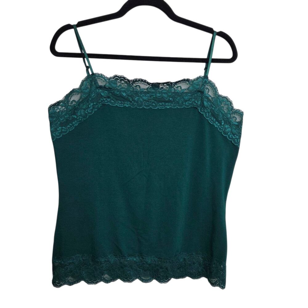 Cato Womens Size Large Kelly Green Y2K Lace Trim Romantic‎ Coquette Tank Fairy